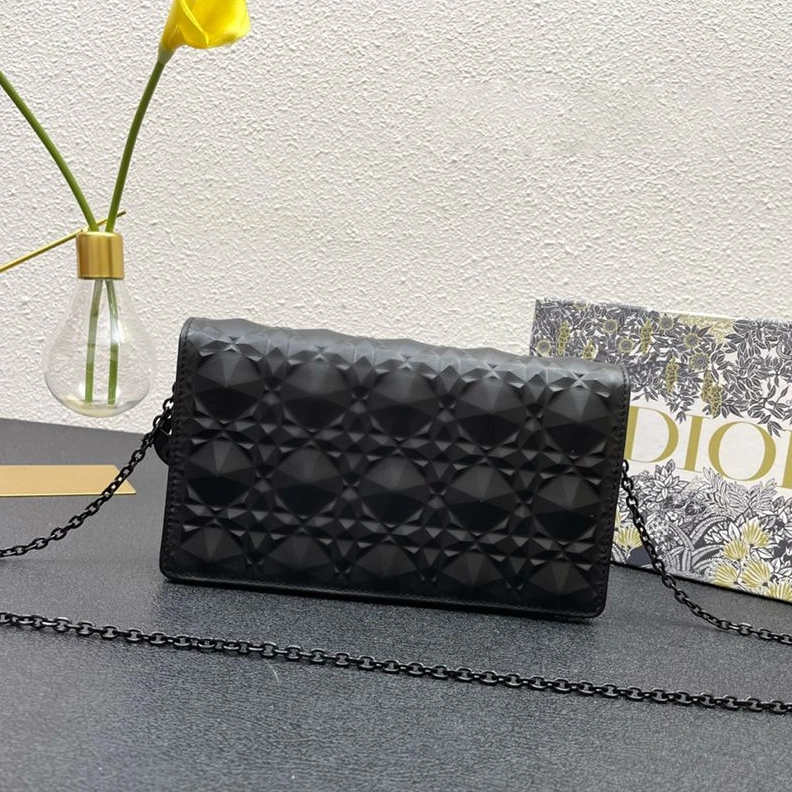 DailyWear 6211 Lady Dior Pouch Ultramatte Cannage Lambskin with Diamond Motif Black
