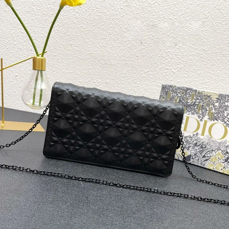 DailyWear 6211 Lady Dior Pouch Ultramatte Cannage Lambskin with Diamond Motif Black