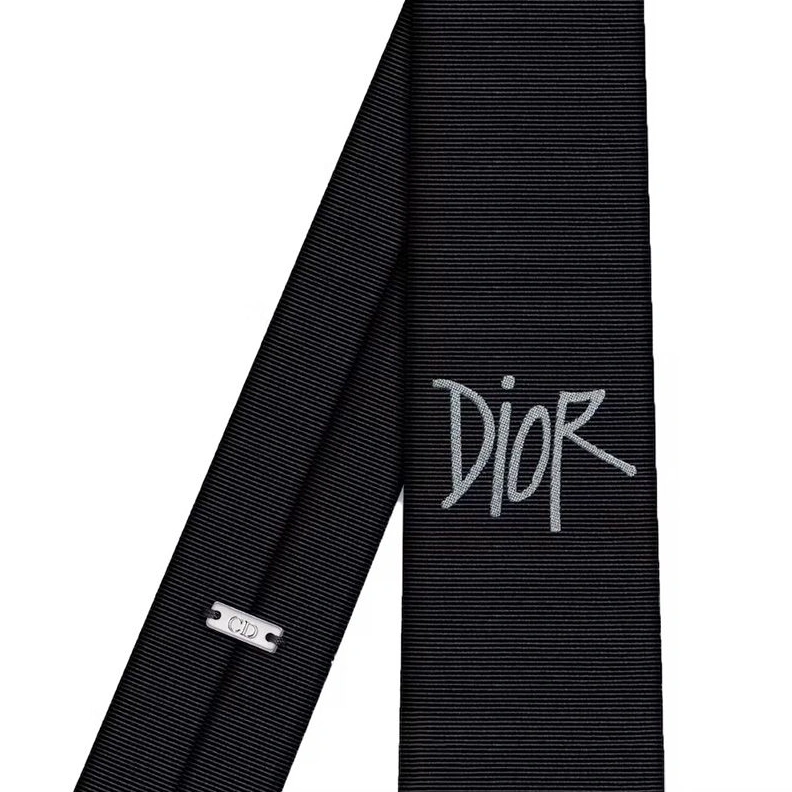 DailyWear 7727 Dior Tie Shawn Logo Motif Silk Black