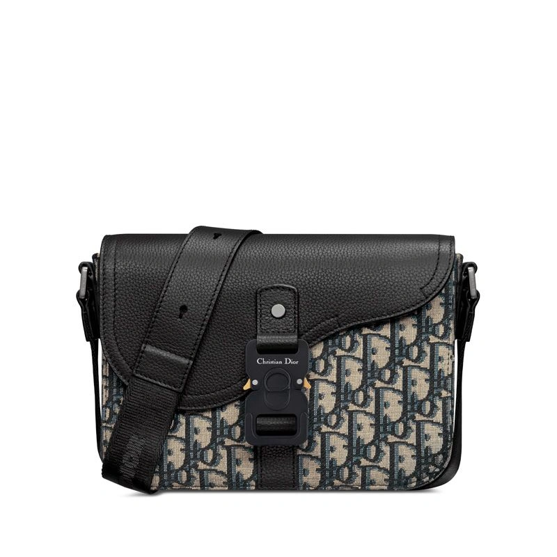 DailyWear 7728 Small Dior Saddle Flap Messenger In Oblique Motif Canvas and Grained Calfskin Blue