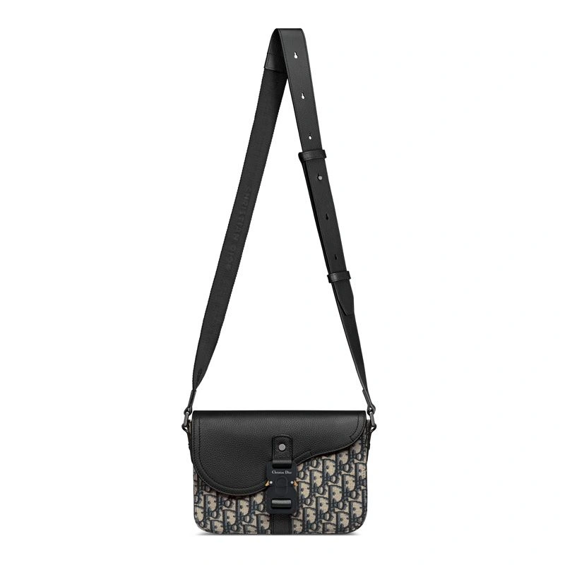 DailyWear 7728 Small Dior Saddle Flap Messenger In Oblique Motif Canvas and Grained Calfskin Blue