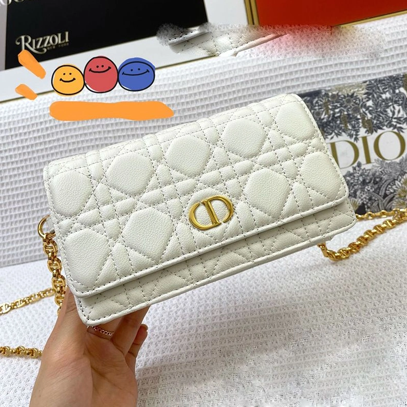 DailyWear 8025 Dior Caro Belt Pouch with Chain Cannage Calfskin White