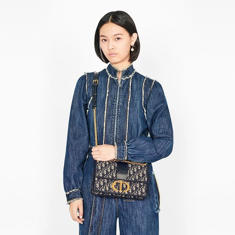 Dior 30 Montaigne Chain Bag In Oblique Motif Canvas Blue AllSeason 6522