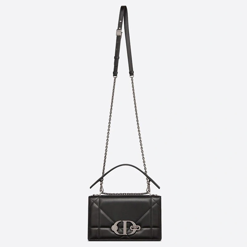 Dior 30 Montaigne Chain Bag with Handle In Maxicannage Lambskin Black Comfortable 2078