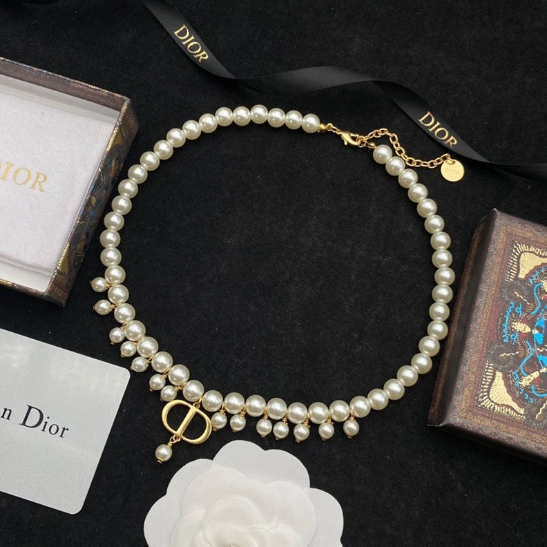 Dior 30 Montaigne Choker Gold-Finish Metal and White Resin Pearls Gold BestValue 1722