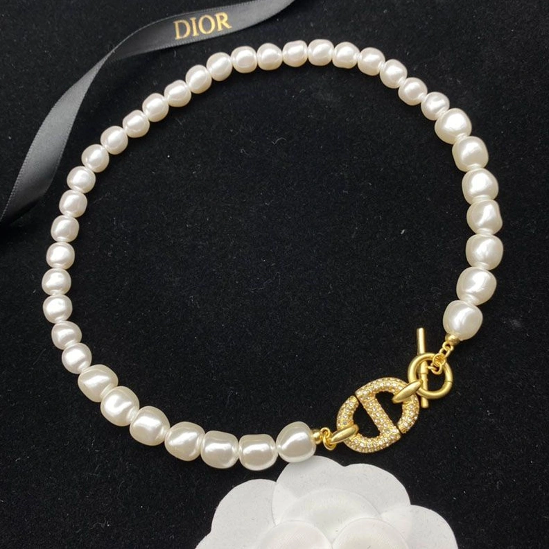 Dior 30 Montaigne Choker Metal, White Resin Pearls And White Crystals Gold SmartChoice 3264