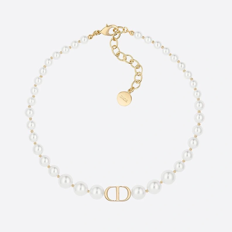 Dior 30 Montaigne Choker Metal and White Resin Pearls Gold DailyWear 5286