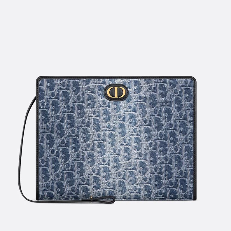 Dior 30 Montaigne Dea Pouch In Oblique Motif Denim Blue Trendy 7098
