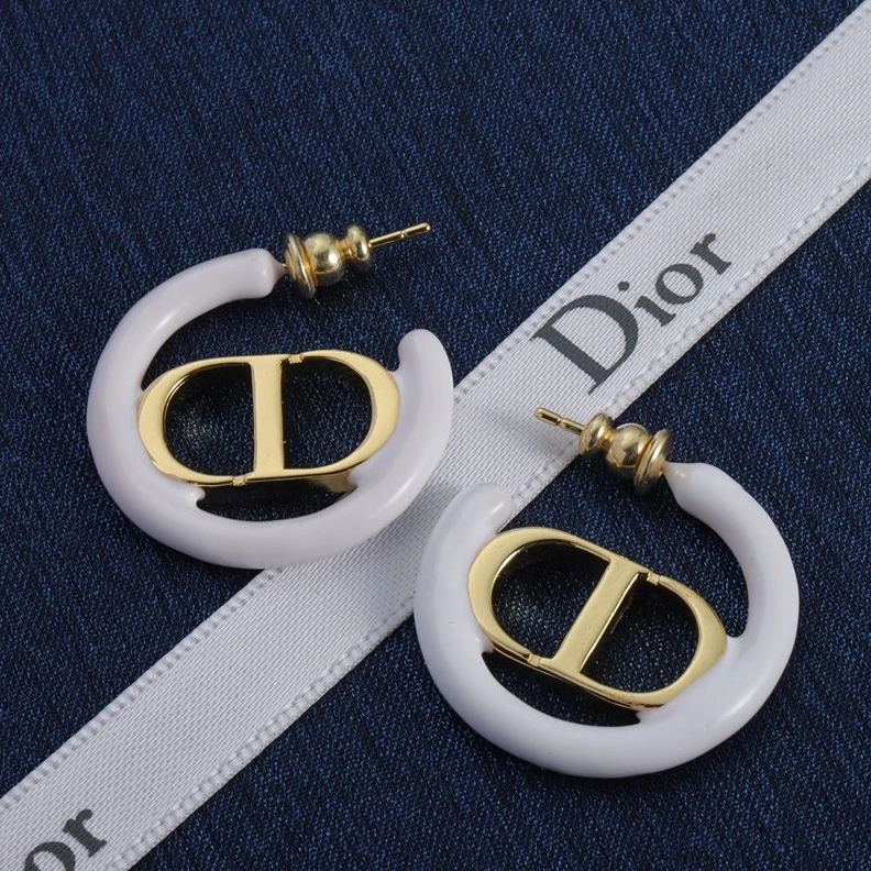 Dior 30 Montaigne Earrings Metal and Lacquer Gold White Fashionable 9204