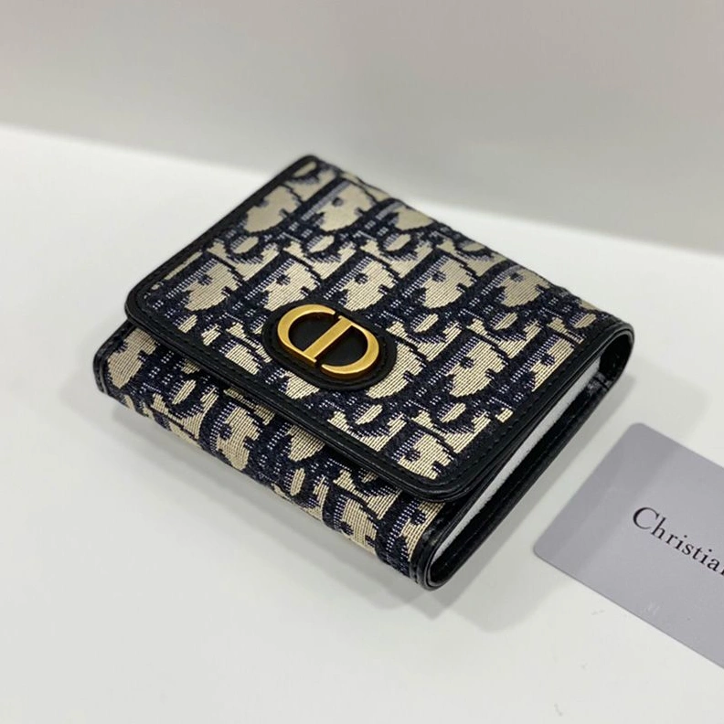 Dior 30 Montaigne Lotus Wallet Oblique Motif Canvas Black Fashionable 313