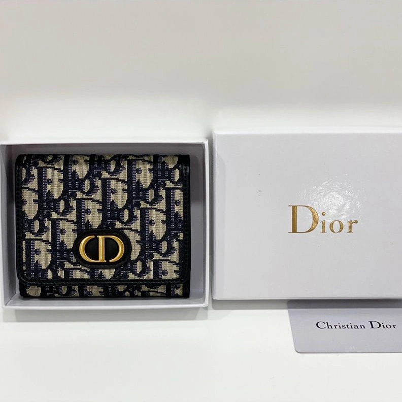 Dior 30 Montaigne Lotus Wallet Oblique Motif Canvas Black Fashionable 313
