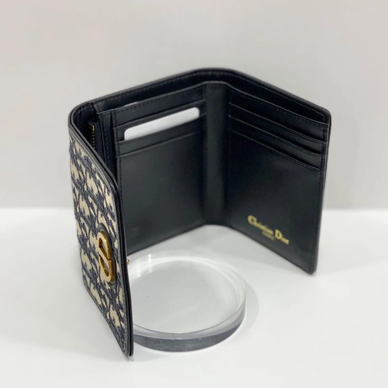 Dior 30 Montaigne Lotus Wallet Oblique Motif Canvas Black Fashionable 313