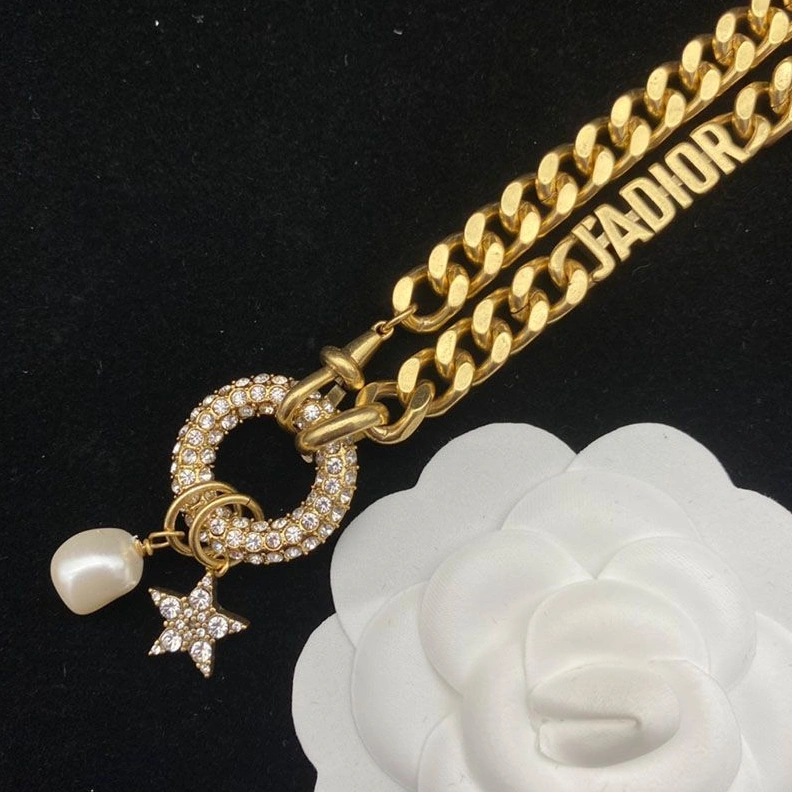 Dior 30 Montaigne Necklace Metal, White Resin Pearl And White Crystals Gold DailyWear 1877