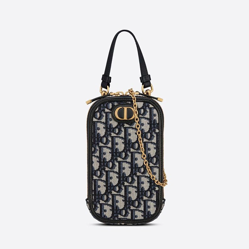 Dior 30 Montaigne Phone Holder Oblique Motif Canvas Blue HighQuality 9216