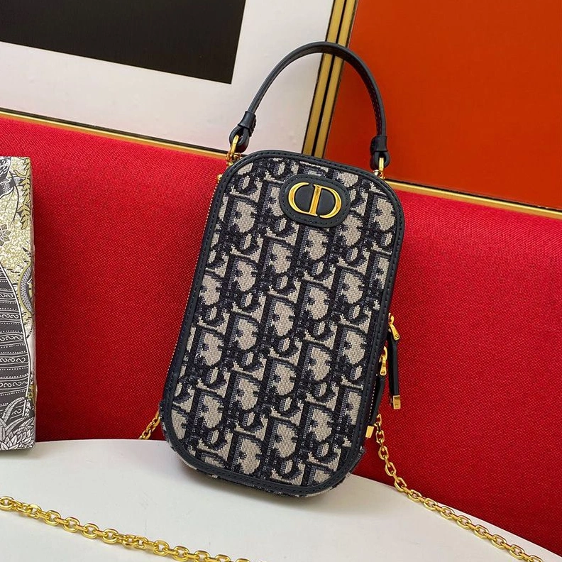 Dior 30 Montaigne Phone Holder Oblique Motif Canvas Blue HighQuality 9216