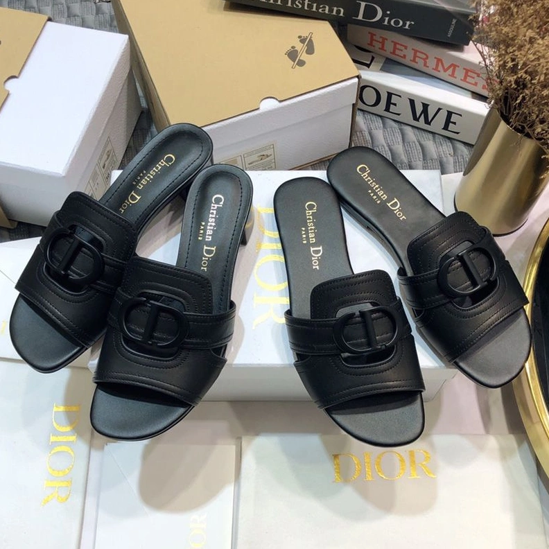 Dior 30 Montaigne Slides Women Calfskin Black HighQuality 3527
