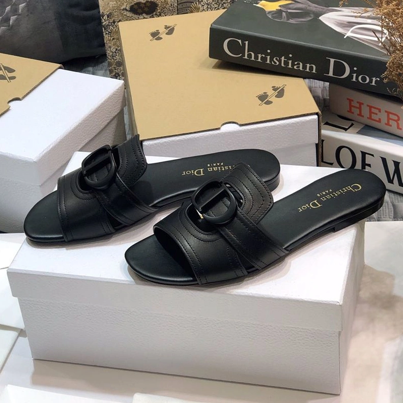 Dior 30 Montaigne Slides Women Calfskin Black HighQuality 3527