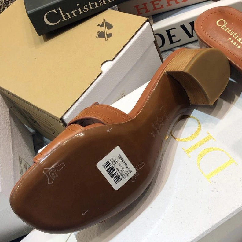 Dior 30 Montaigne Slides Women Calfskin Brown Comfortable 2585