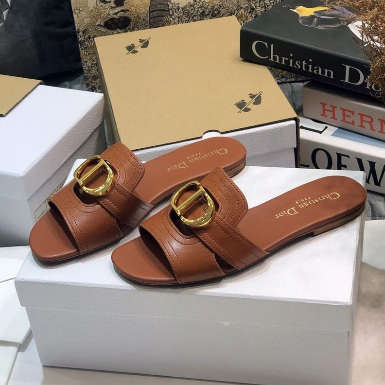Dior 30 Montaigne Slides Women Calfskin Brown GoAnywhere 9452