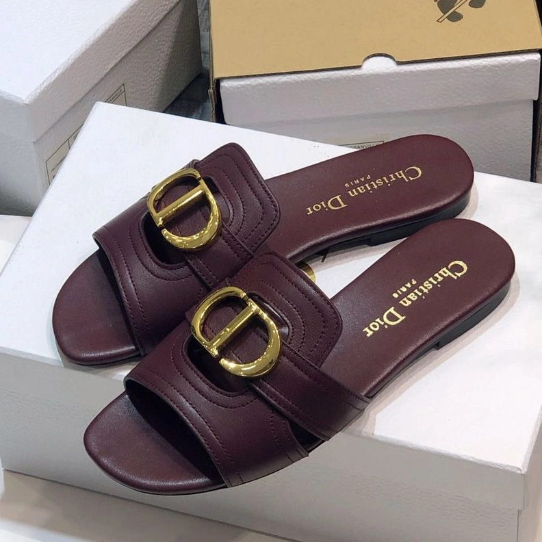 Dior 30 Montaigne Slides Women Calfskin Burgundy ModernLook 4438