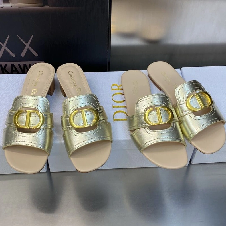 Dior 30 Montaigne Slides Women Calfskin Gold Affordable 2954