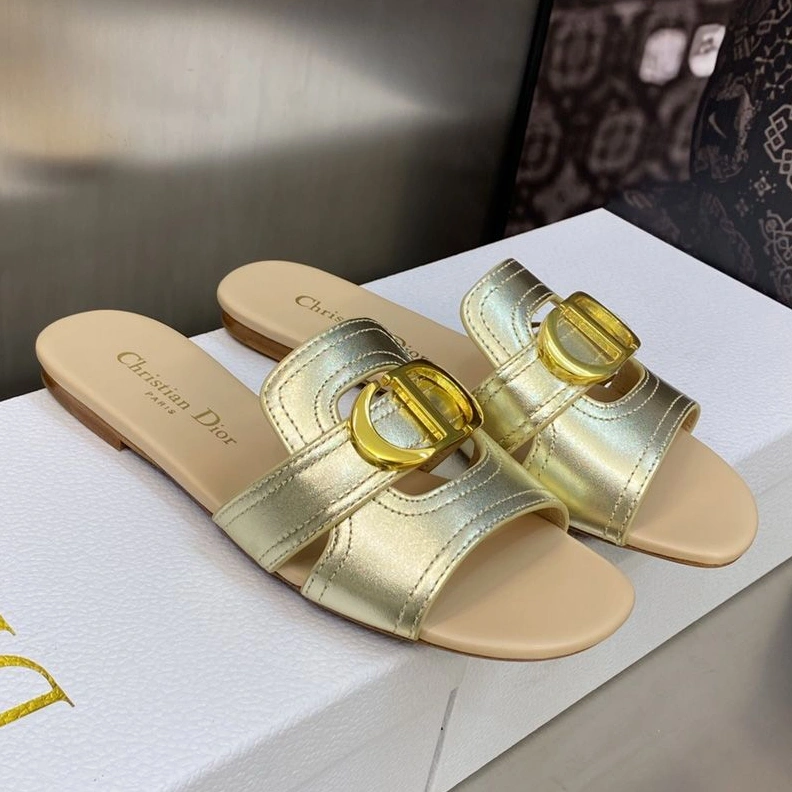 Dior 30 Montaigne Slides Women Calfskin Gold Affordable 2954