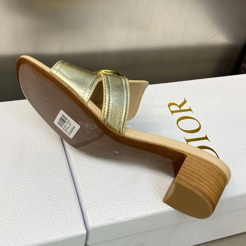 Dior 30 Montaigne Slides Women Calfskin Gold Affordable 2954