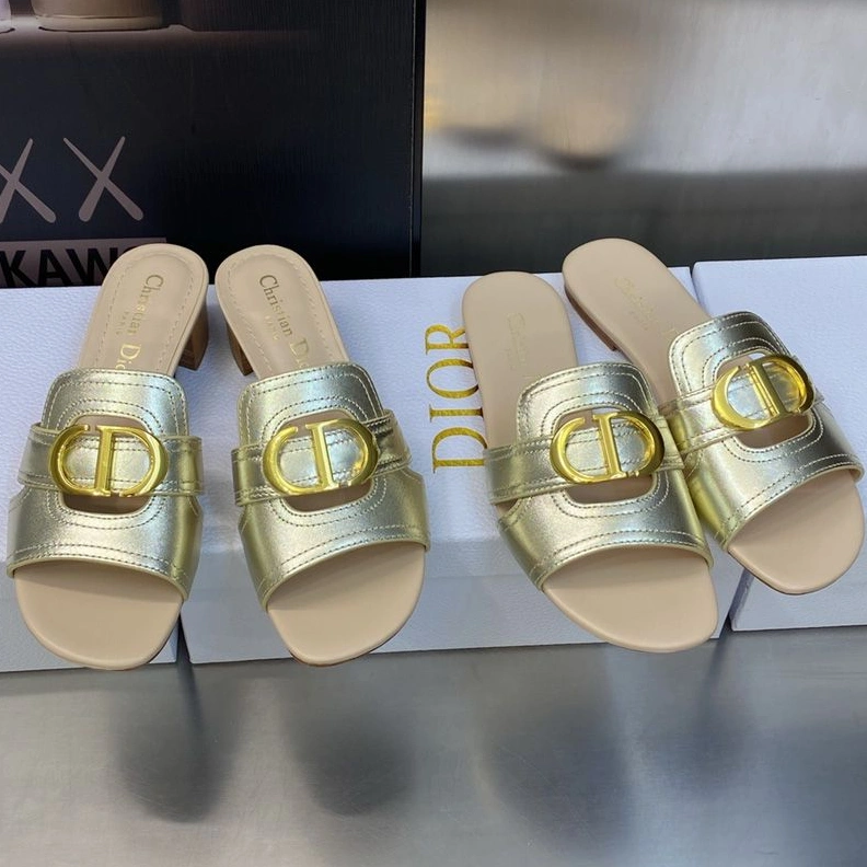 Dior 30 Montaigne Slides Women Calfskin Gold Trendy 6151