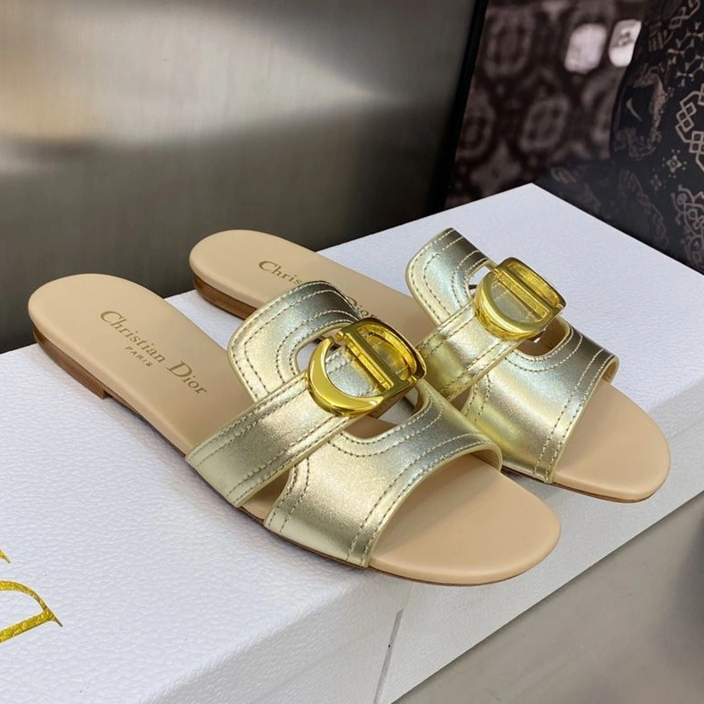 Dior 30 Montaigne Slides Women Calfskin Gold Trendy 6151