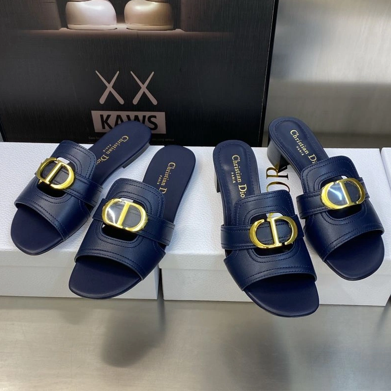 Dior 30 Montaigne Slides Women Calfskin Navy Blue HighQuality 8383