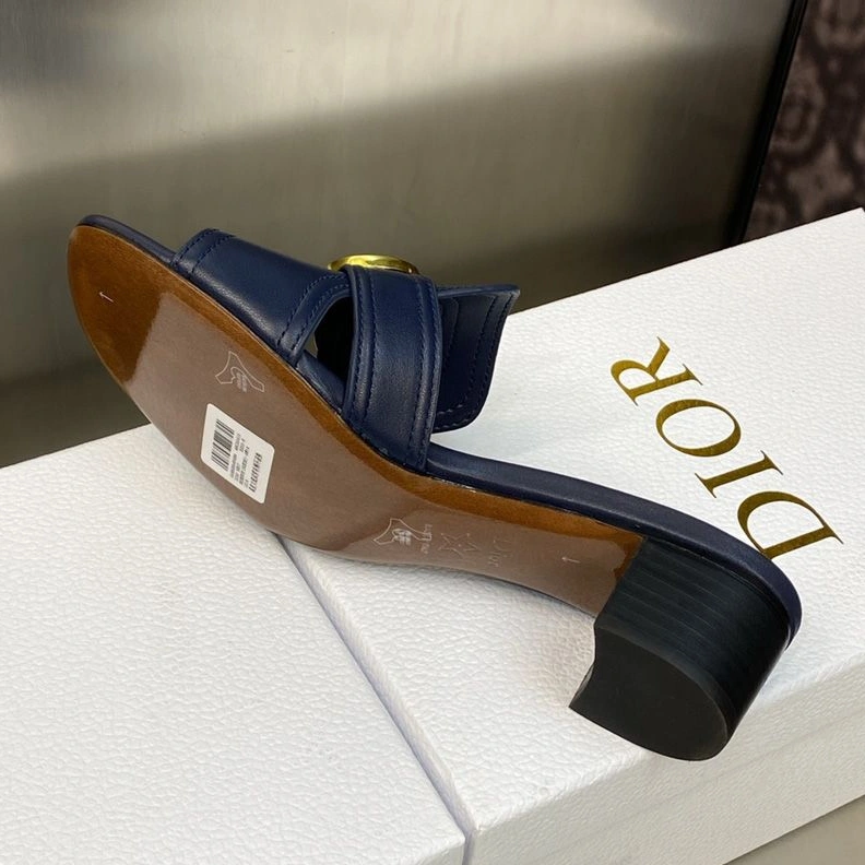 Dior 30 Montaigne Slides Women Calfskin Navy Blue HighQuality 8383