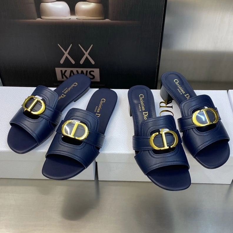 Dior 30 Montaigne Slides Women Calfskin Navy Blue Popular 9345