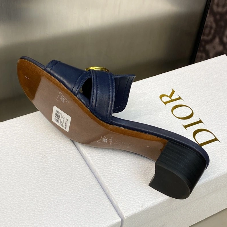 Dior 30 Montaigne Slides Women Calfskin Navy Blue Popular 9345