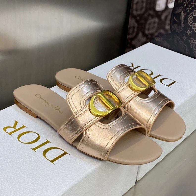 Dior 30 Montaigne Slides Women Calfskin Rose Gold HighQuality 4564