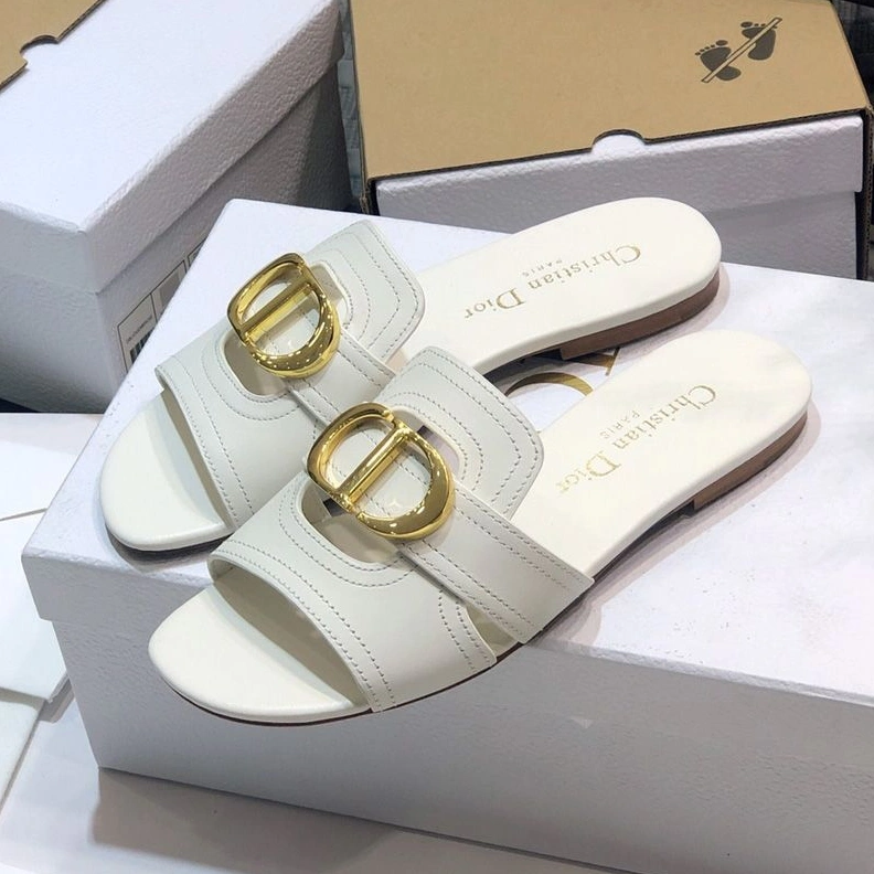 Dior 30 Montaigne Slides Women Calfskin White WellDesigned 5499