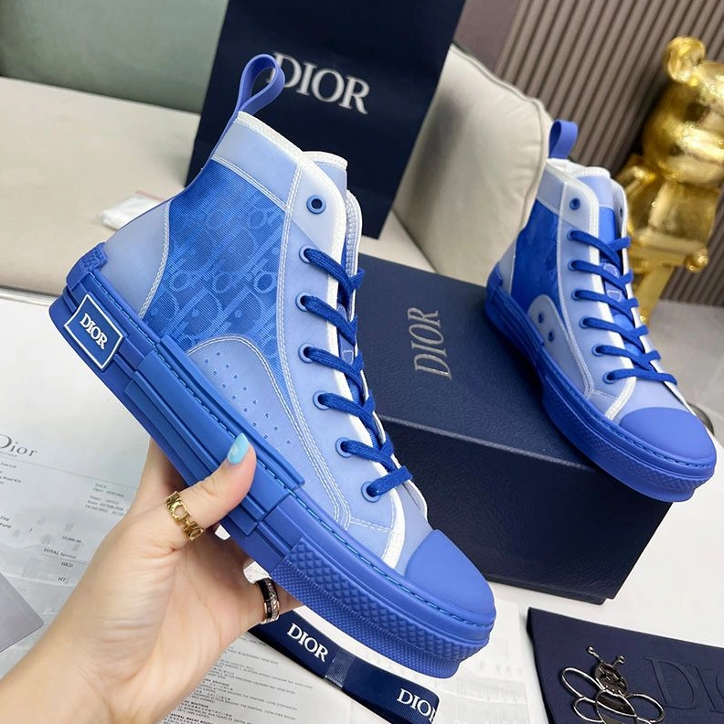 Dior B23 High-Top Sneakers Unisex Oblique Motif Canvas Blue NewStyle 7531