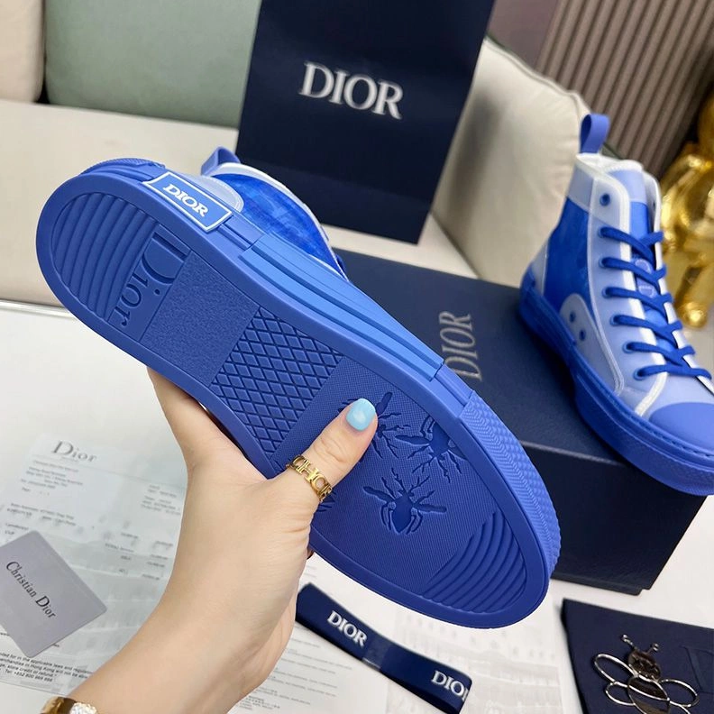 Dior B23 High-Top Sneakers Unisex Oblique Motif Canvas Blue NewStyle 7531