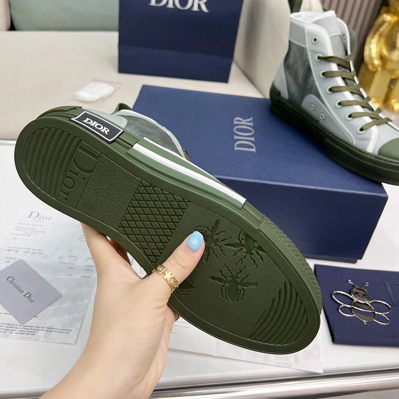 Dior B23 High-Top Sneakers Unisex Oblique Motif Canvas Green DailyWear 6973