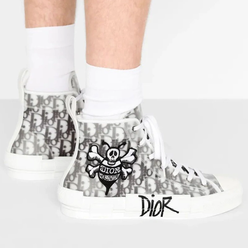 Dior B23 High-Top Sneakers Unisex Shawn Bee Oblique Motif Canvas White ModernLook 2146