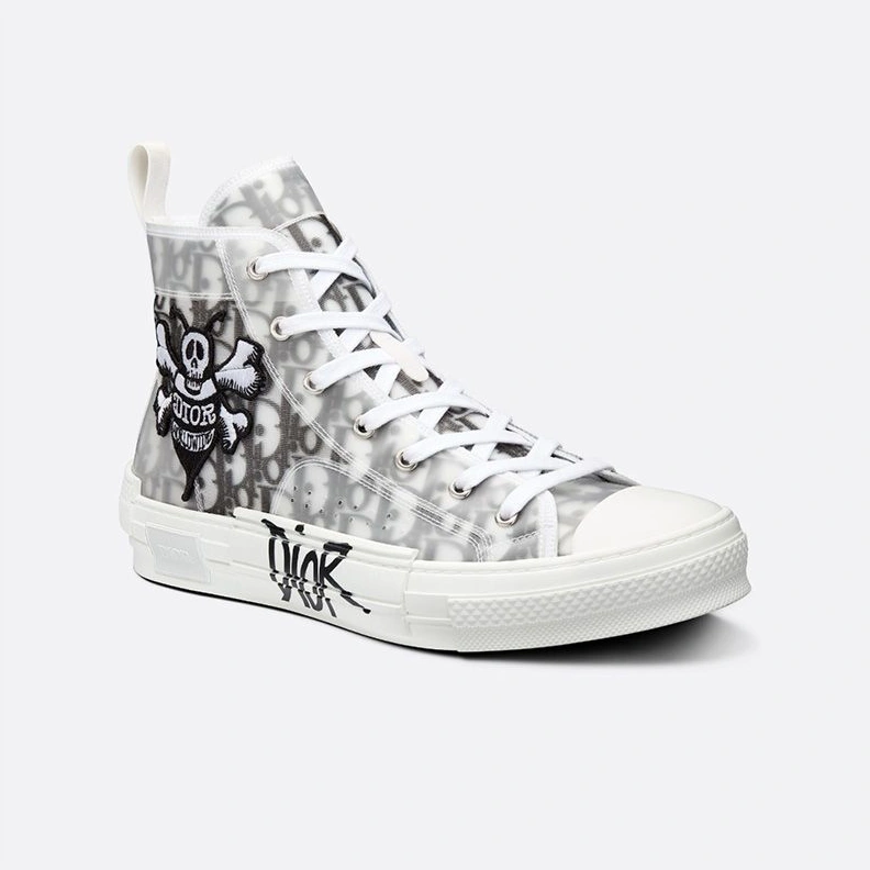 Dior B23 High-Top Sneakers Unisex Shawn Bee Oblique Motif Canvas White ModernLook 2146