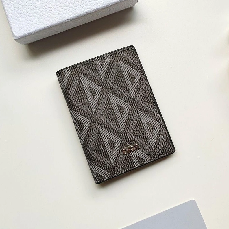 Dior Bi-Fold Card Holder CD Diamond Motif Calfskin Black Trendy 3470