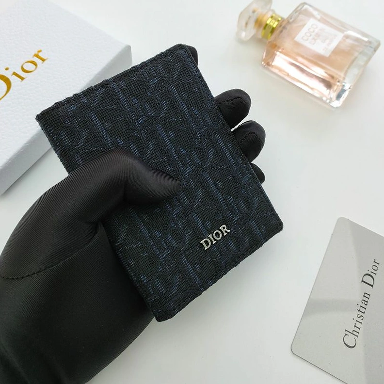Dior Bi-Fold Card Holder Oblique Motif Canvas Calfskin Black HighQuality 8643
