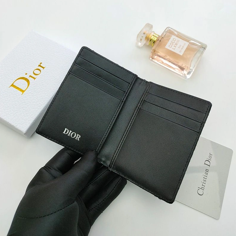Dior Bi-Fold Card Holder Oblique Motif Canvas Calfskin Black HighQuality 8643