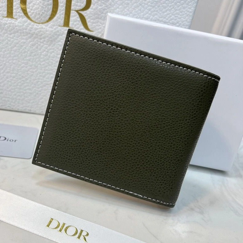 Dior Bi-Fold Wallet Grained Calfskin with CD Icon Signature Olive Fashionable 5544