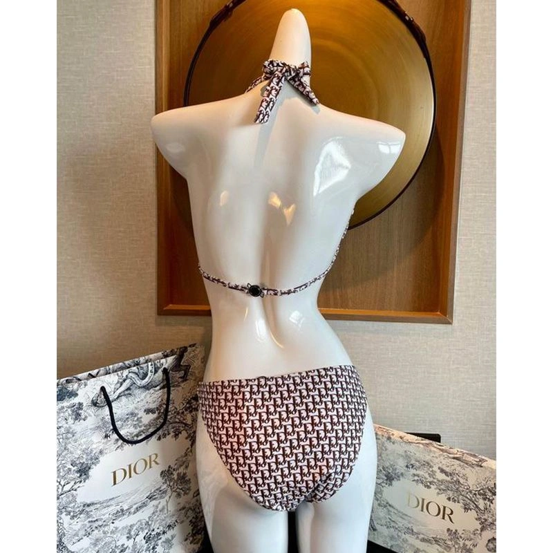 Dior Bikini Women Oblique with Crystal Logo Motif Lycra Coffee Comfortable 6300