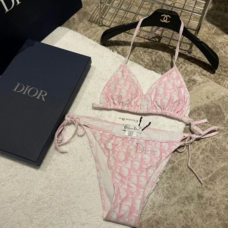 Dior Bikini Women Oblique with Stud Logo Motif Lycra Pink Comfortable 9706
