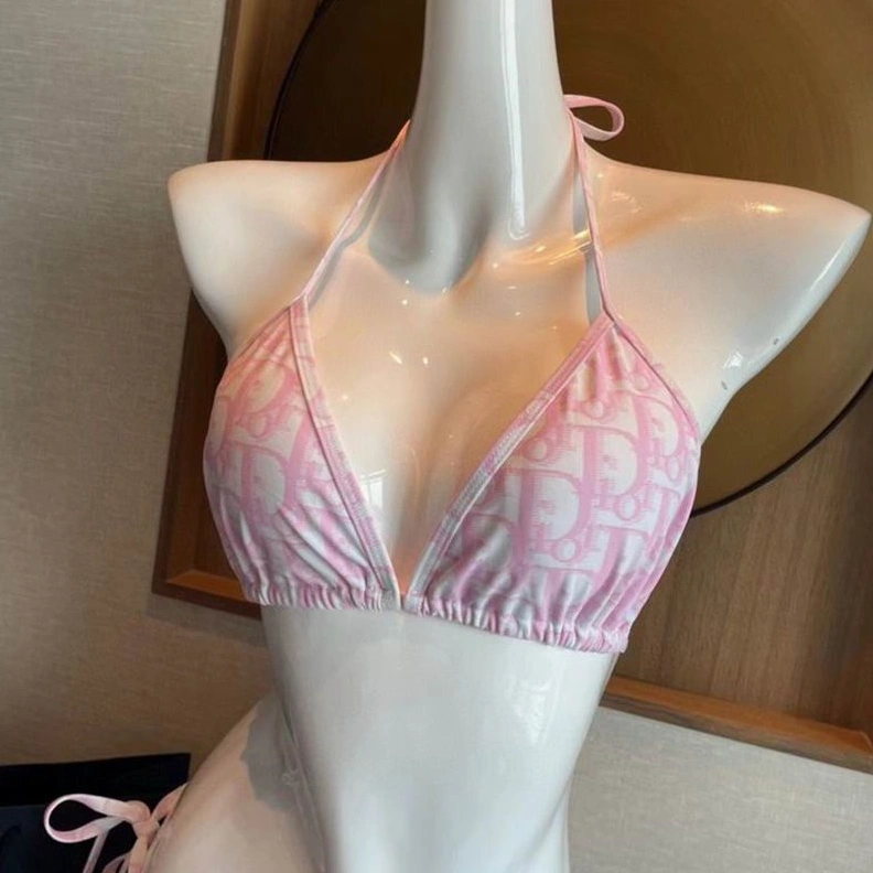 Dior Bikini Women Oblique with Stud Logo Motif Lycra Pink Comfortable 9706