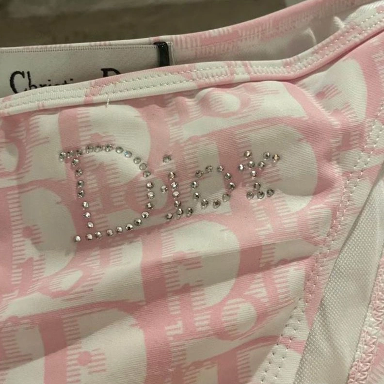 Dior Bikini Women Oblique with Stud Logo Motif Lycra Pink Comfortable 9706