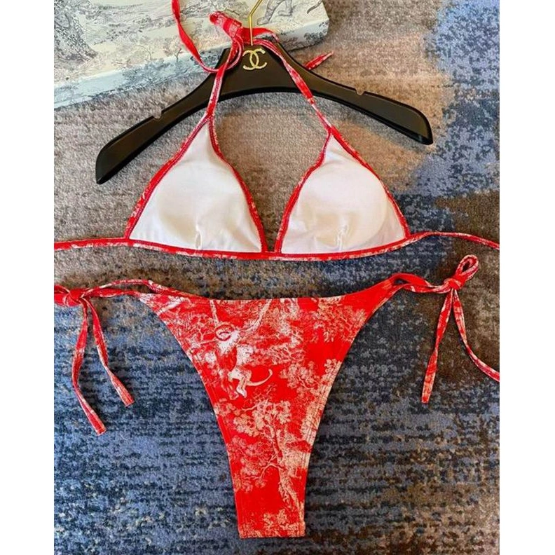 Dior Bikini Women Toile De Jouy with Bee CD Motif Lycra Red NewStyle 2175