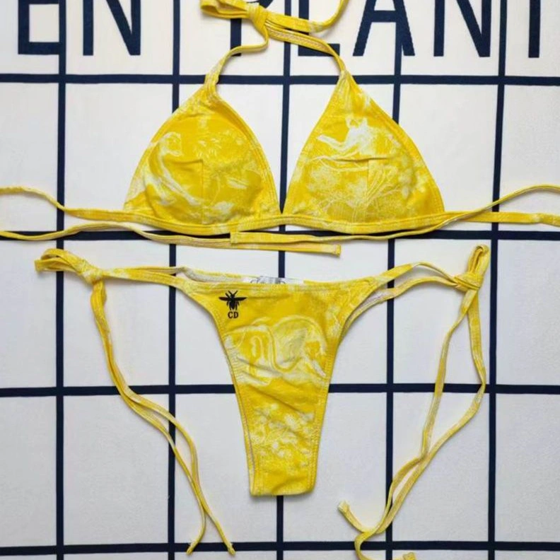 Dior Bikini Women Toile De Jouy with Bee CD Motif Lycra Yellow TopPick 9454
